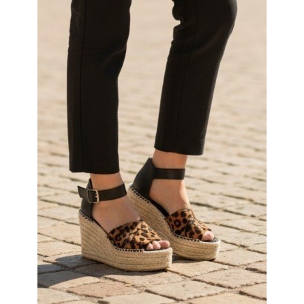 Marc Fisher LTD MLAMARILY Leopard Print Espadrille Wedge Sandals open toe 5M